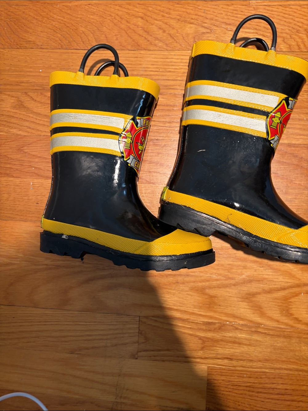 Kids Yellow and Black Firefighter Rain Boots